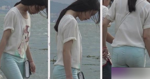 清新少女在海边戏水，街拍作品曝光！